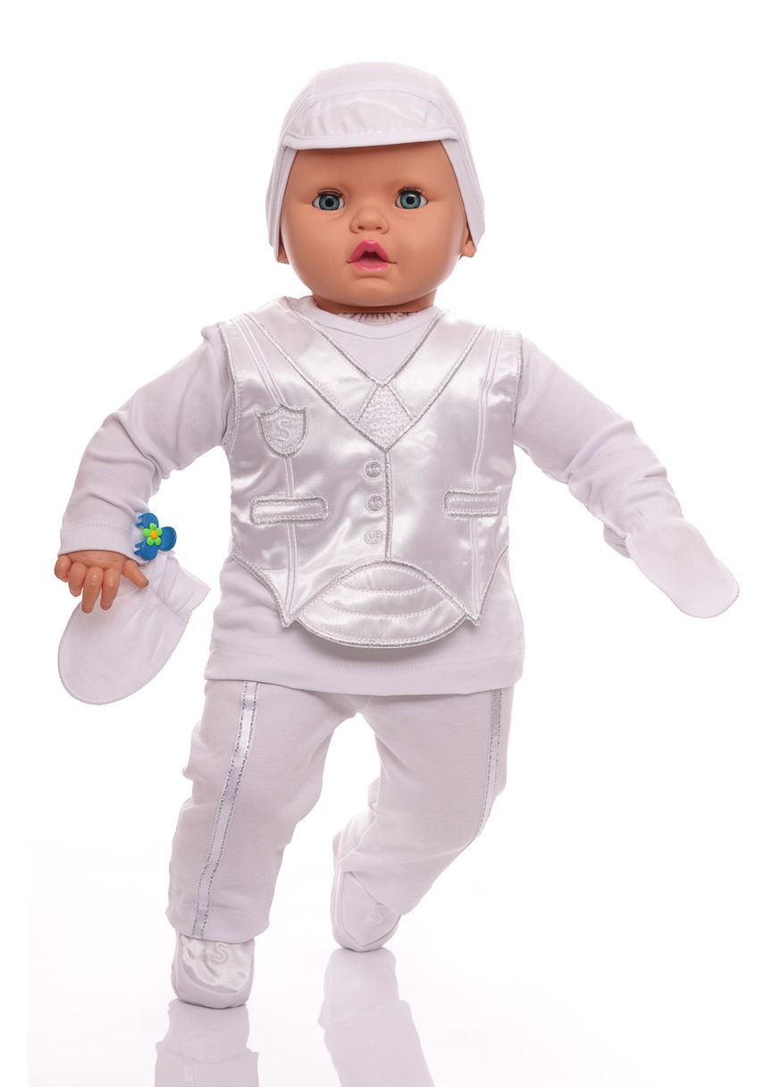 Білий демісезонний костюм хрестильний для хлопчика інтерлок s білий 62 см (34819) Murat baby