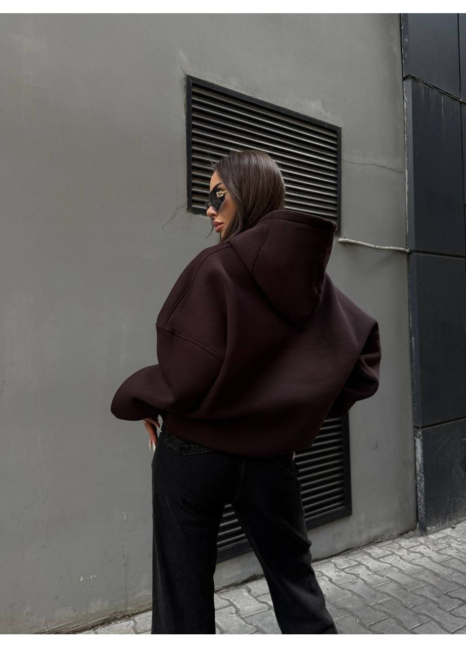 Жіночий худі з капюшоном на флiсi коричневого кольору 34642 Fashion (361310767)