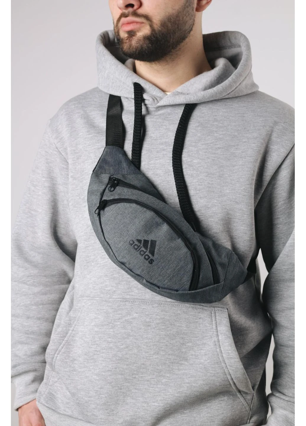 Бананка adidas темно-сірий меланж, лого маленьке чорне (Харьков) # - (395675767)