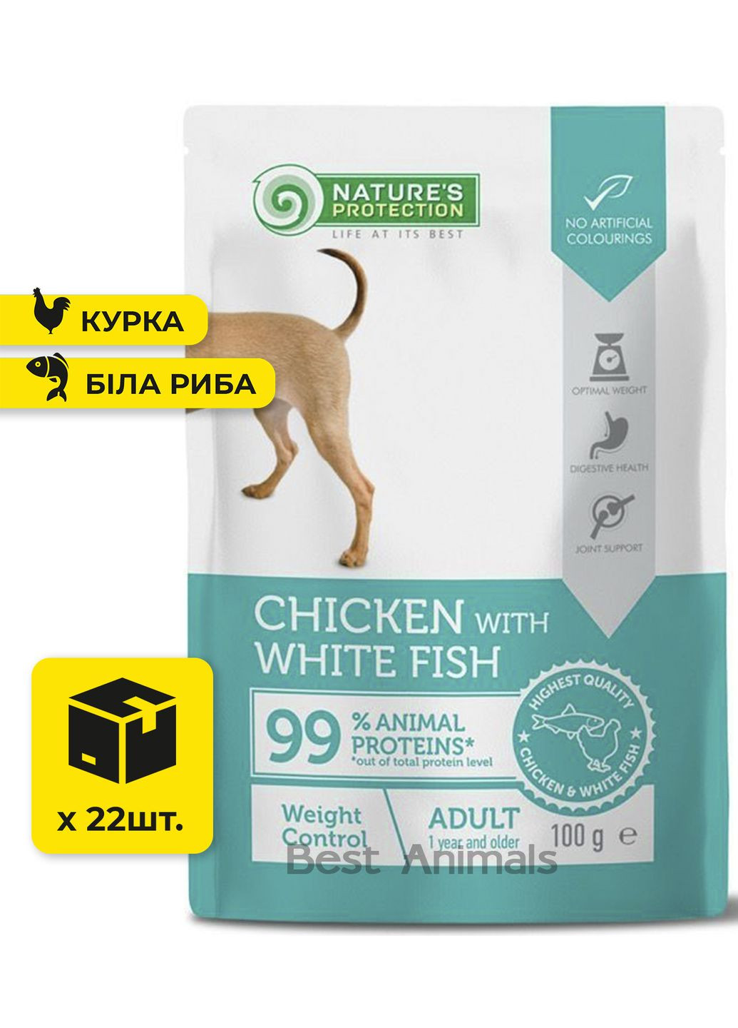 Влажный корм для собак для контроля веса с курицей и белой рыбой пауч 100 г 22 шт (4779051636617) Nature's Protection (362701116)