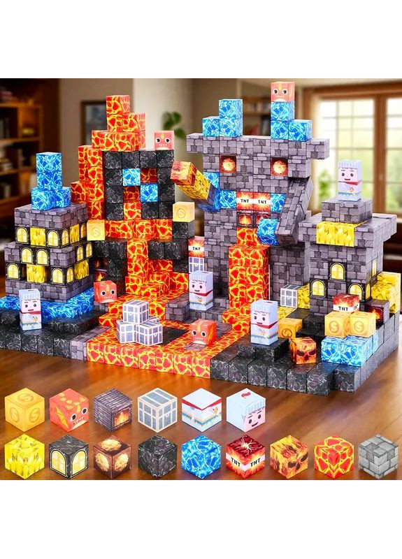 Магнитный конструктор Майнкрафт 160 кубиков Нижний мир и Лава Minecraft (366963164)