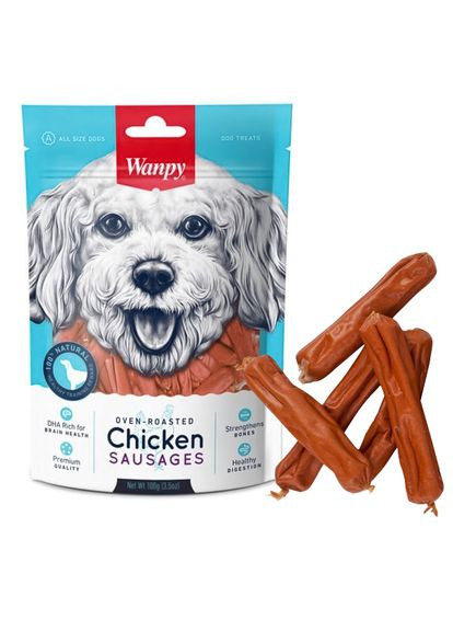 Ласощі для собак Chicken Sausages 100 г (6927749810193) Wanpy (279562749)