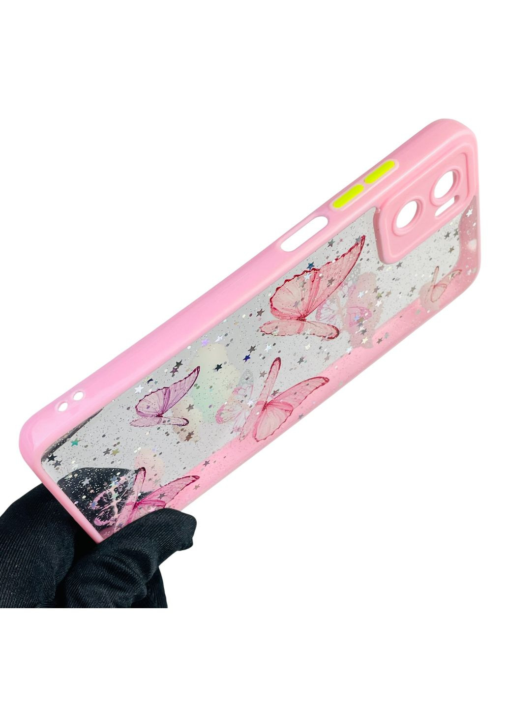 Чехол для Moto E22 (PAVC0003) с блёстками с бабочками на моторола е22 розовый Motorola (366389531)