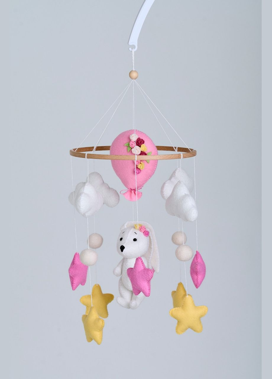 Дитячий музичний мобіль на ліжечко для немовлят WooolyWool «Зайка на повітряній кульці» з 35 мелодіями No Brand (342757884)