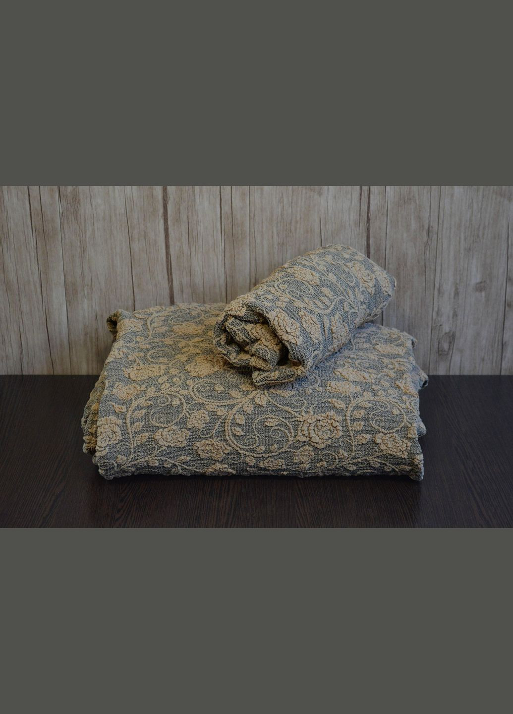 Жаккардовый чехол на угловой диван Roza с юбкой Песковый Kayra (318382726)