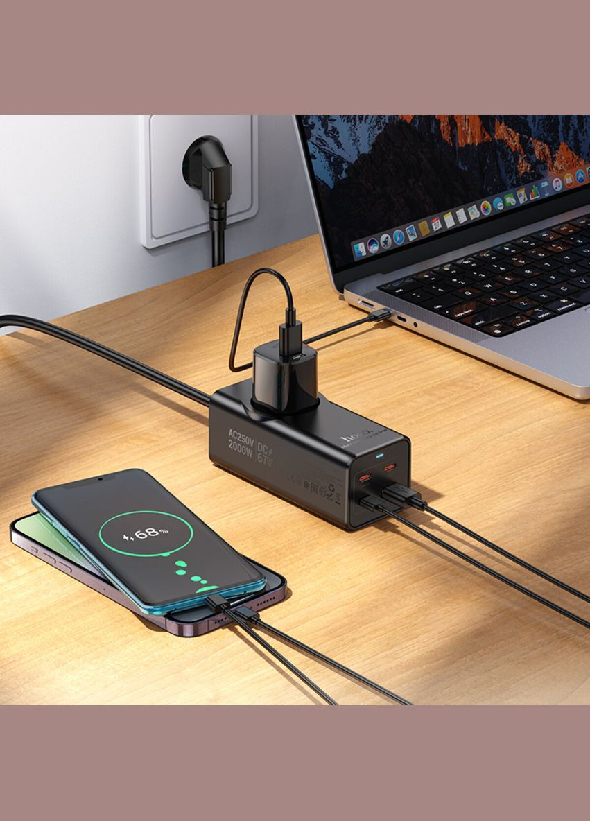 Сетевой удлинитель 1-position (PD67W/3C1A) desktop socket (EU/GER) Black Hoco NS9 Wisdom (322768513)