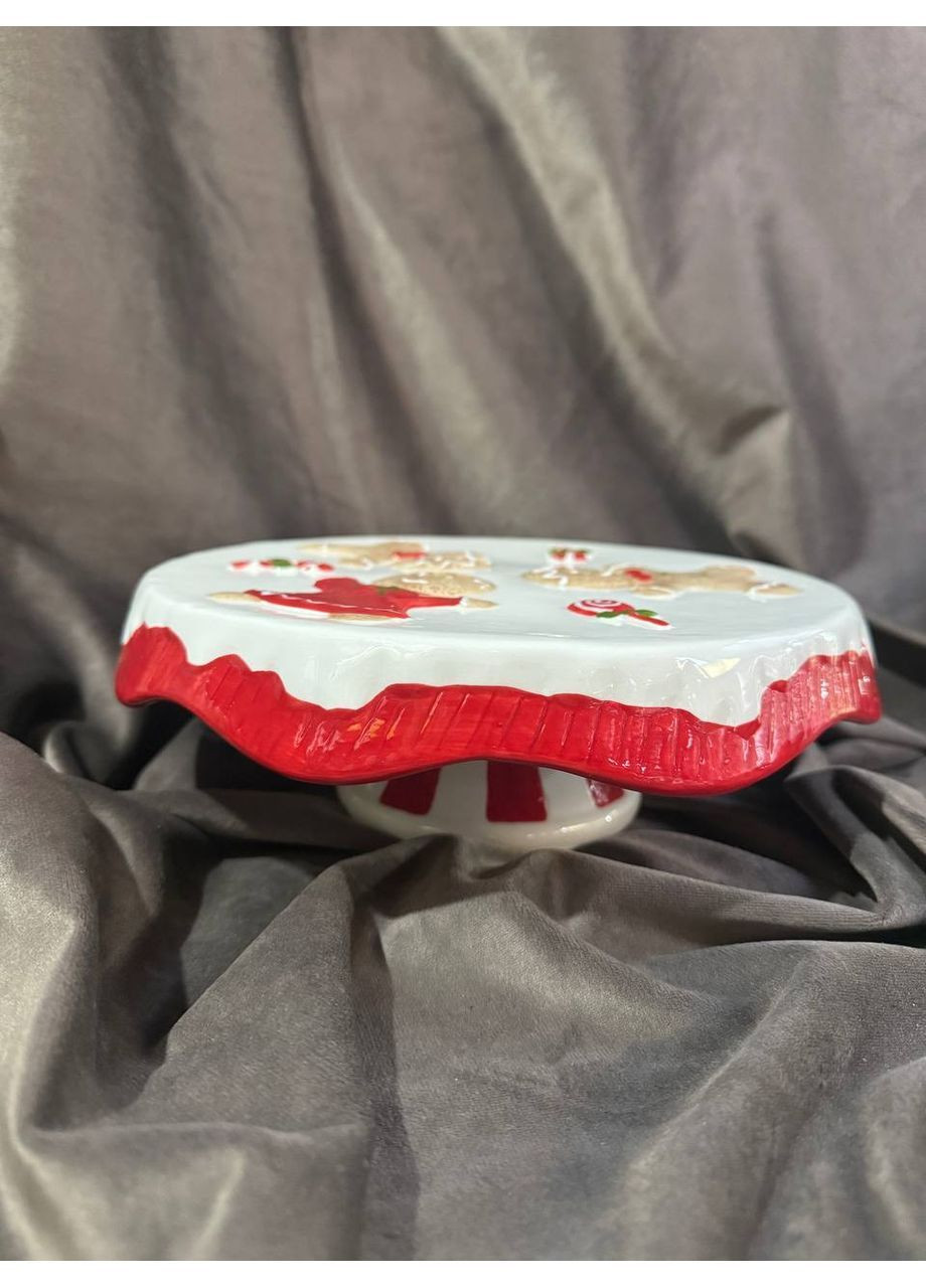 Тортівниця на ніжці новорічна Веселі пряники з кераміки 24 см 6037-012 ELISEY (364274495)