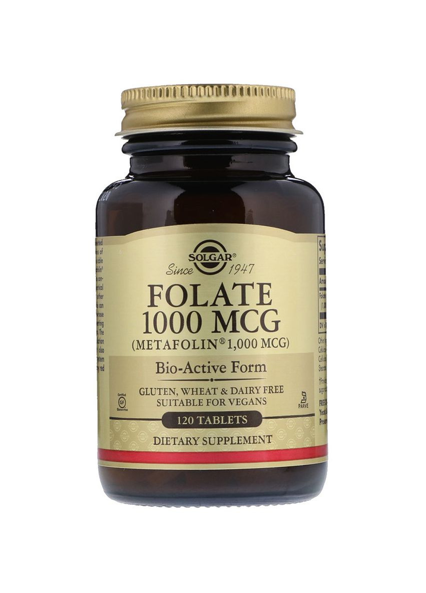 Фолиевая кислота, Folate, фолат, 1000 мкг, 120 таблеток Solgar (326055185)