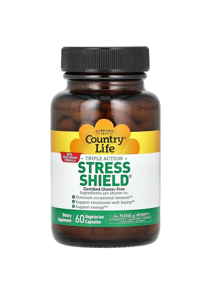 Антистрессовый Энергетический Комплекс, Stress Shield,, 60 вегетарианских капсул Country Life (336192606)
