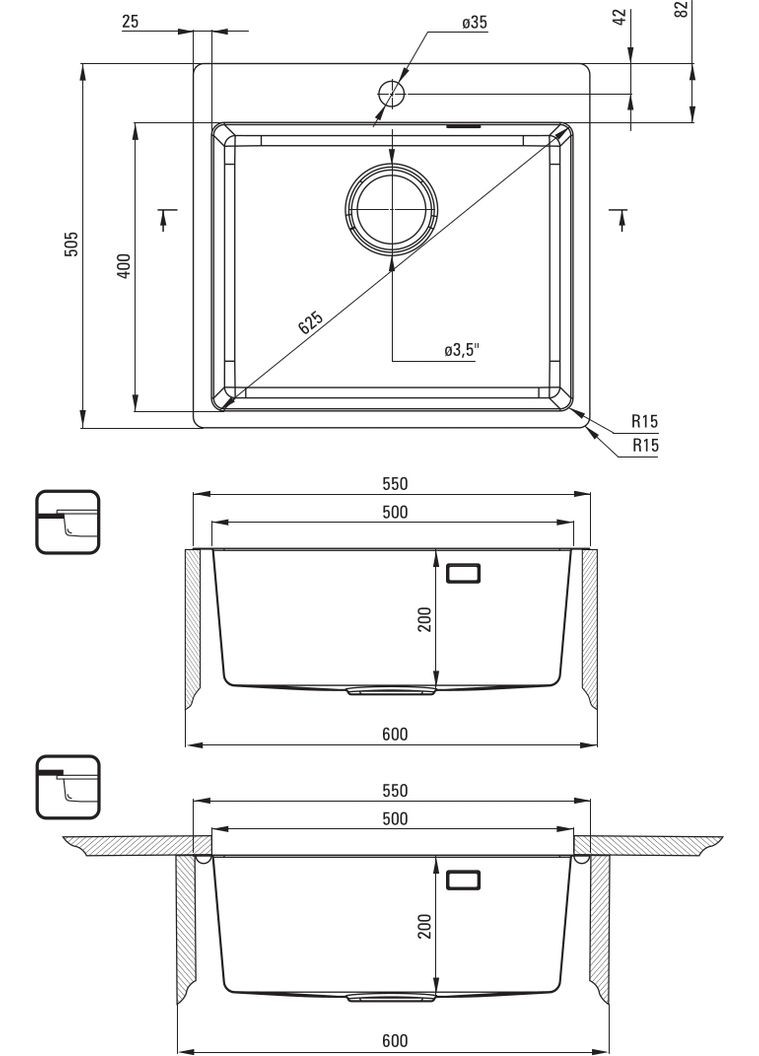 Набір для кухні Olfato сталева мийка ZPO_D10B + міш. BQO_D72M, титан Deante (314927400)