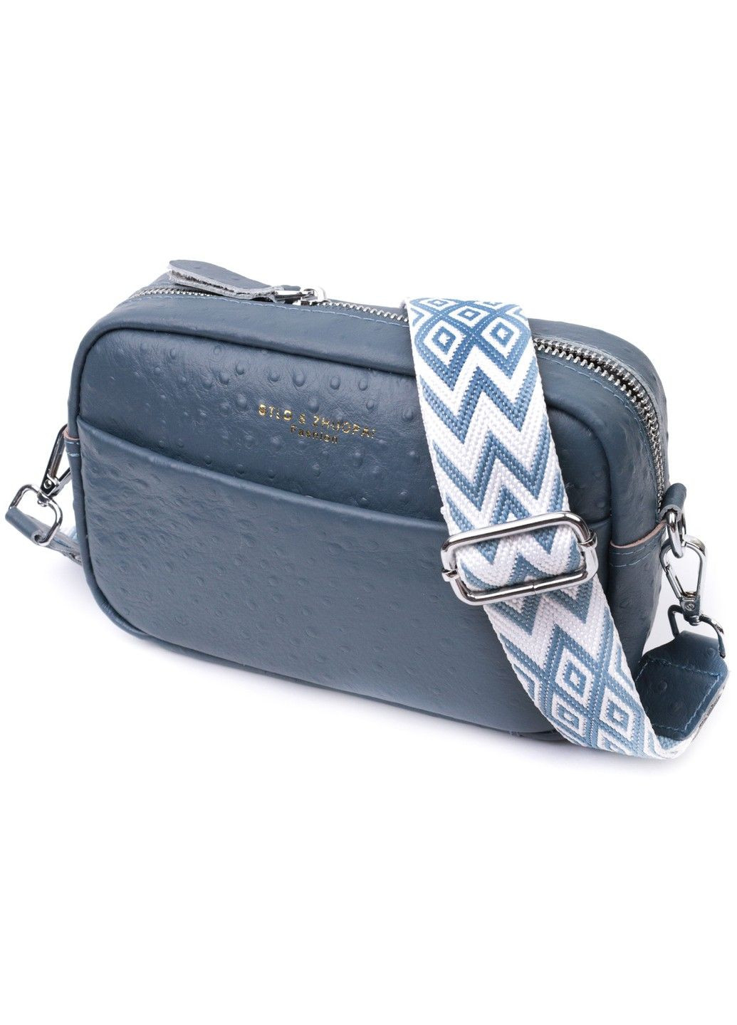 Цікава сумка для жінок із фактурної натуральної шкіри 22661 Синя Vintage (297983201)