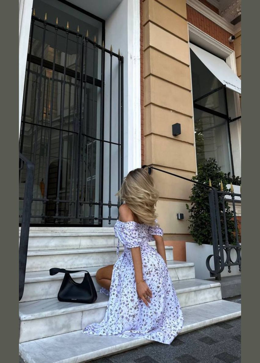 Білий повсякденний сукня жіноча з відкритими плечима Україна з квітковим принтом