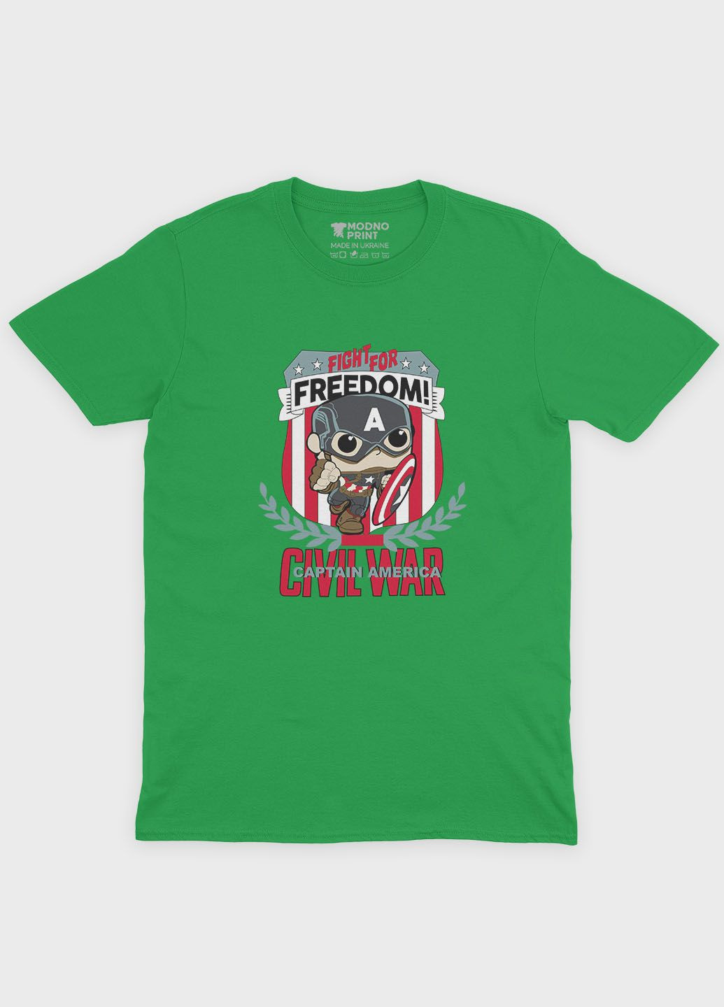Зеленая демисезонная футболка для девочки с принтом супергероя - капитан америка (ts001-1-keg-006-022-005-g) Modno