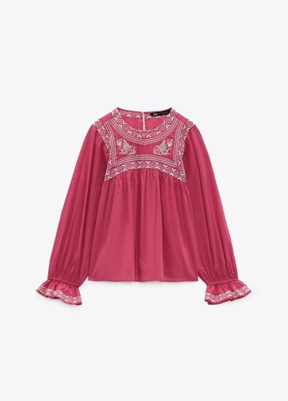 Рожева вишита блузка вишиванка сорочка орнамент рожева бавовняна оверсайз Zara