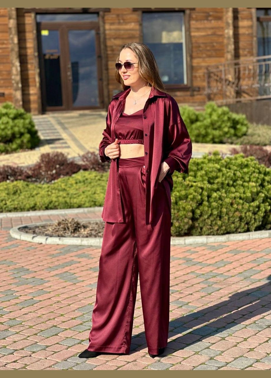 Женский костюм из шелка Армани рубашка и штаны Бордовый Maybel (326742005)