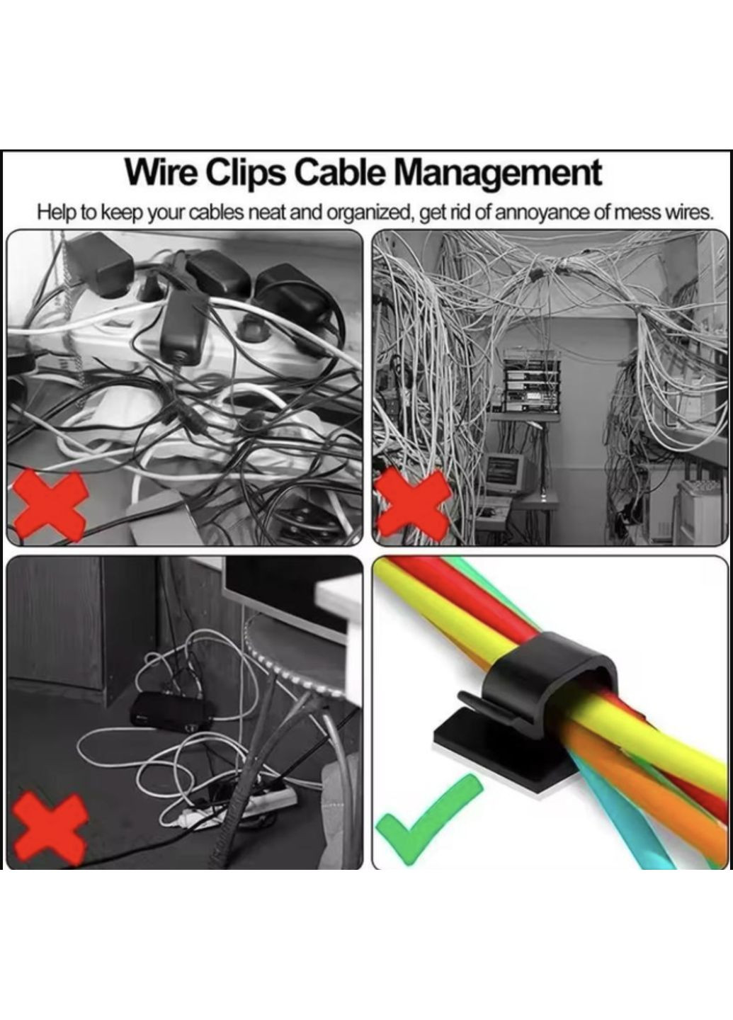 Органайзер Фиксатор кабеля держатель для проволоки самоклеющийся 3M 5 шт XL Черный Lencent (358935027)