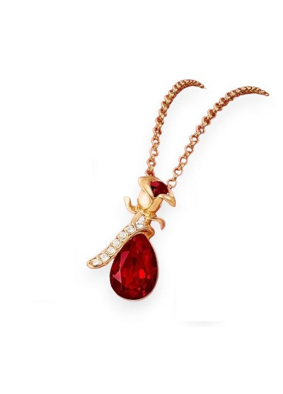 Цепочка с кулоном женская золотистая Цветок с красным камнем Картаго 2.8 см Liresmina Jewelry (289199391)