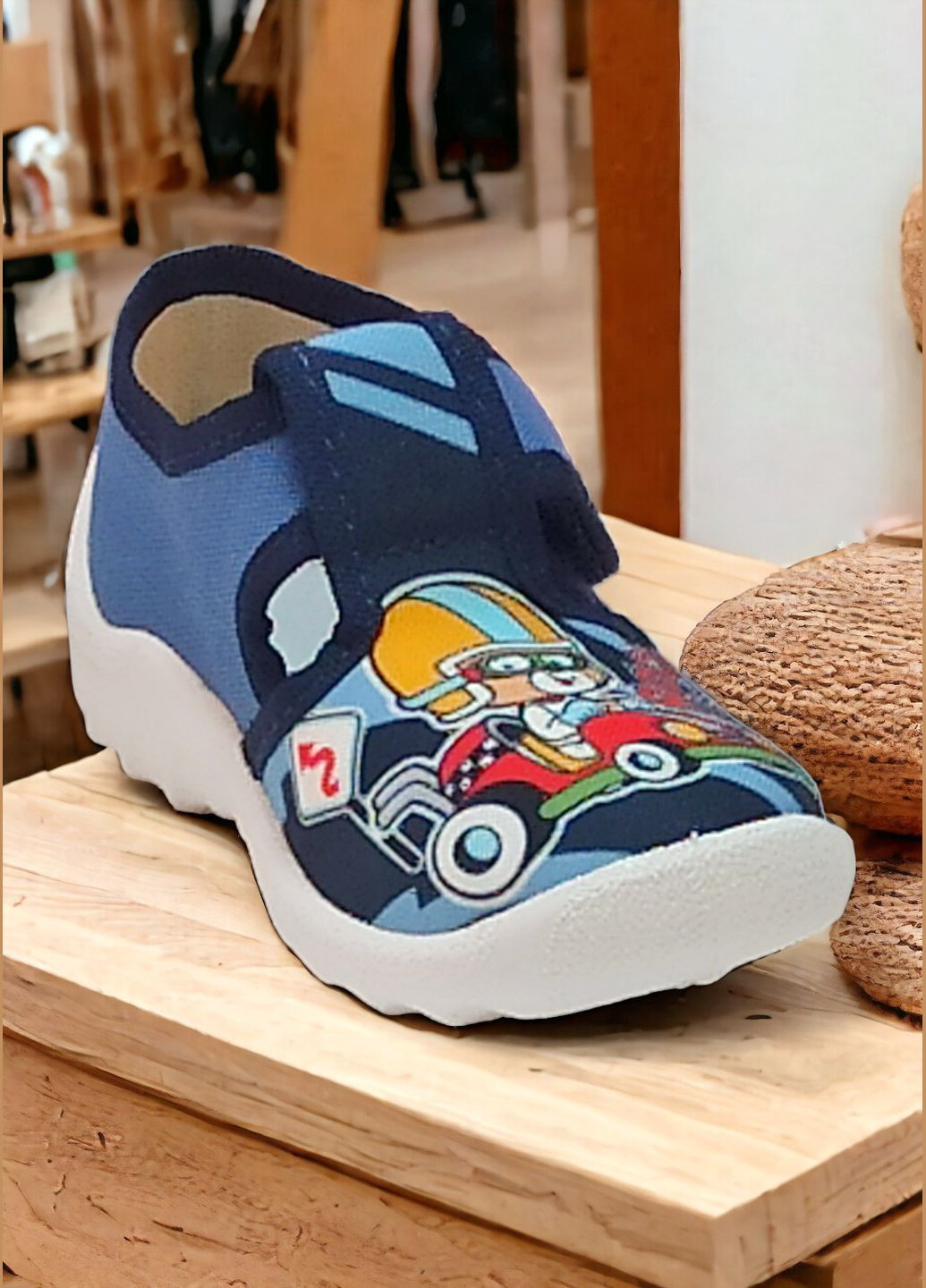 Синие тапочки для мальчика ортопедические на липучке Waldi