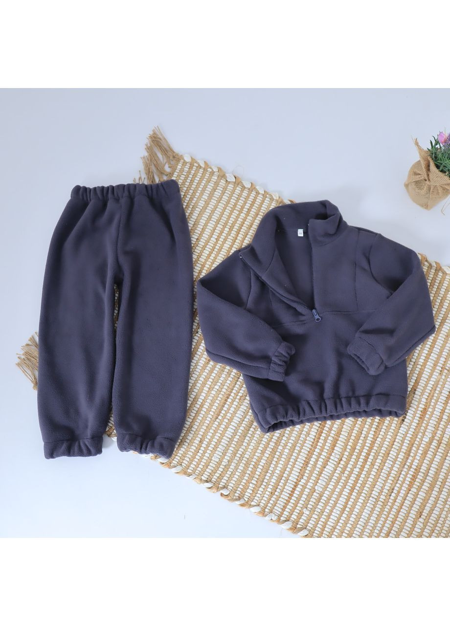 Темно-серый зимний детский теплый флисовый термо костюм (толстовка + штаны) темно-синий брючный No Brand