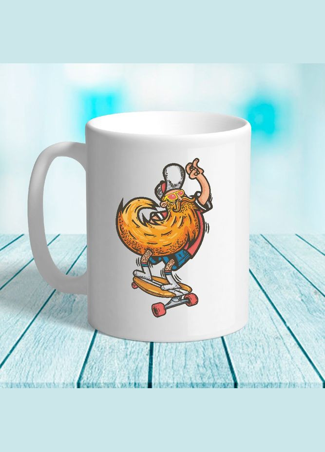 Білий кухоль (чашка) з принтом Бородач на скейті Кавун Чашка (316114145)