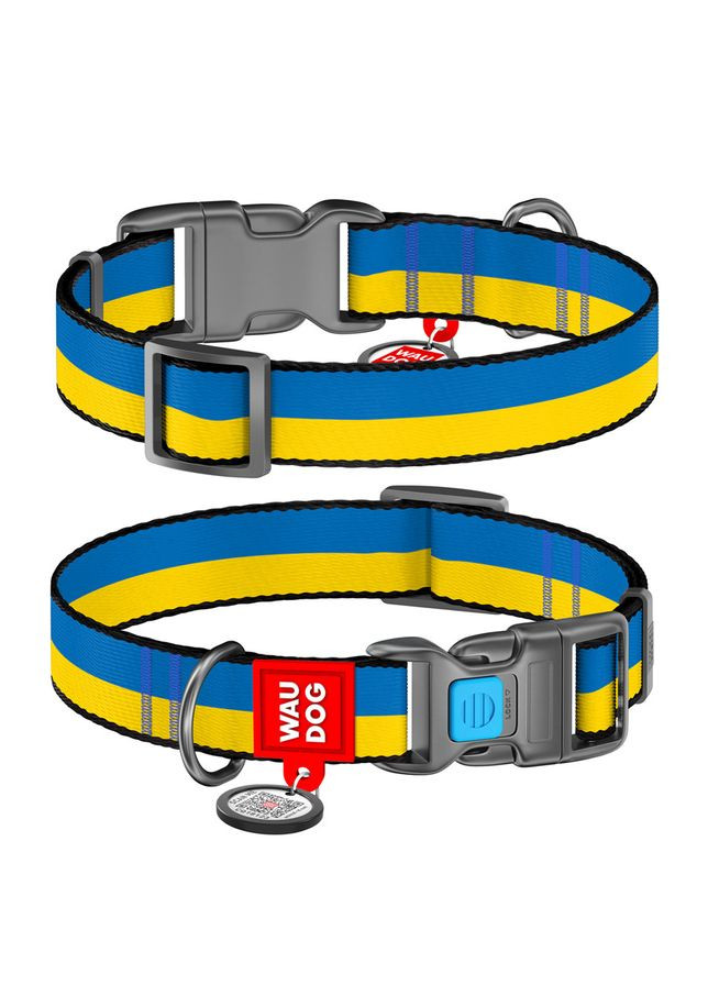 Ошейник для собак нейлоновый WAUDOG Nylon с QR паспортом, рисунок "Colors of freedom", пластиковый фастекс,, Ш 25 мм, Дл 33-49 No Brand (363198853)