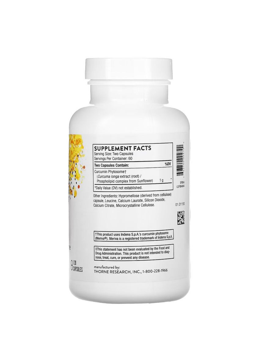 Фитосомы Куркумина, 1000 мг, Curcumin Phytosome,, 120 капсул Thorne Research (326054161)