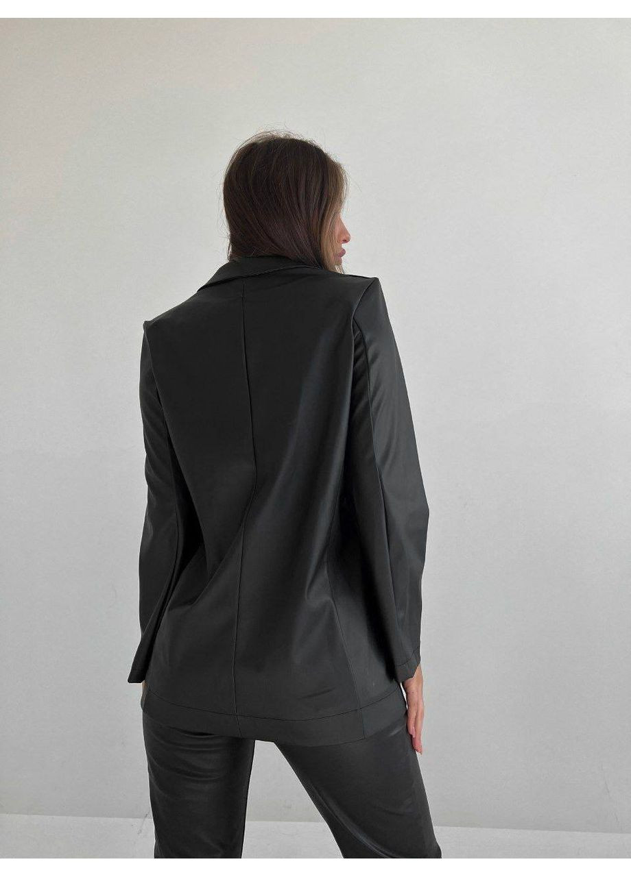 Черный женский женский пиджак из эко-кожи. Osoblyva -