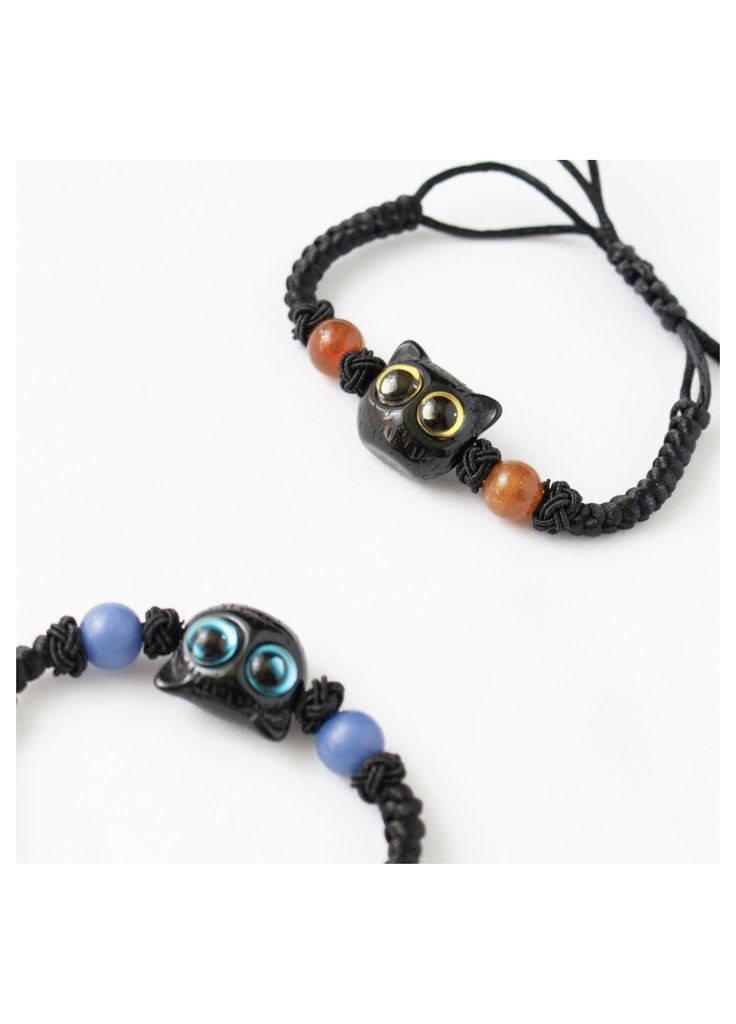 Браслет з бусинками та котиком з блакитними очима плетена фенечка регулюється розмір няшний аксесуар з головою кота для підлітка No Brand (334003600)