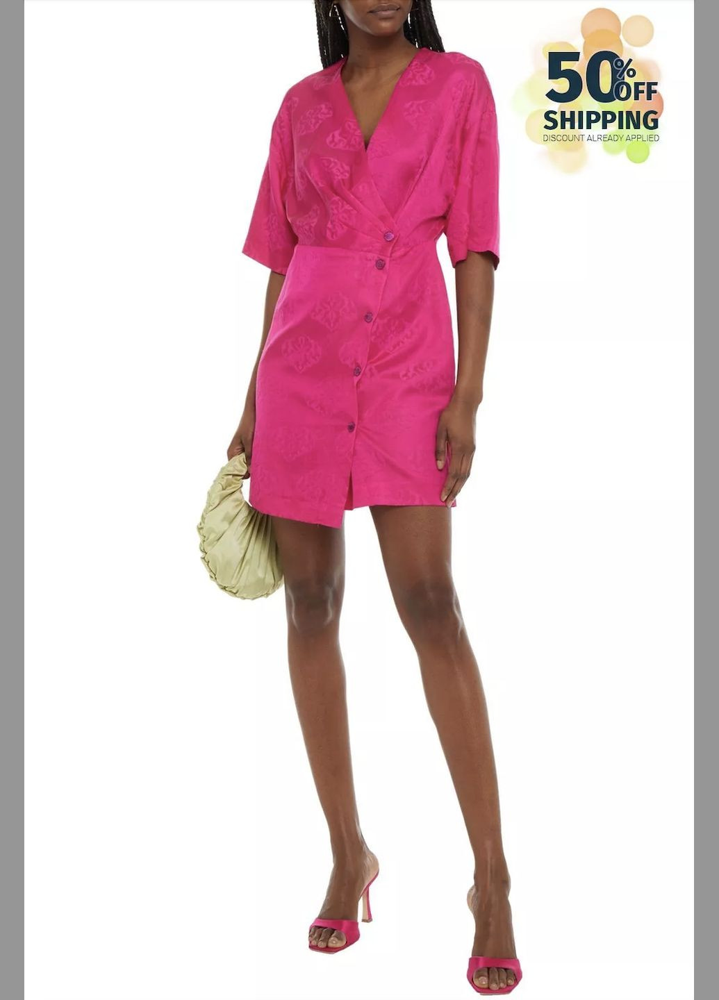 Малиновое вечернее, кэжуал, повседневный, пляжное, домашнее, деловое, коктейльное, праздничный стильное платье на запах от sandro футляр, на запах, силуэтная Sandro Paris