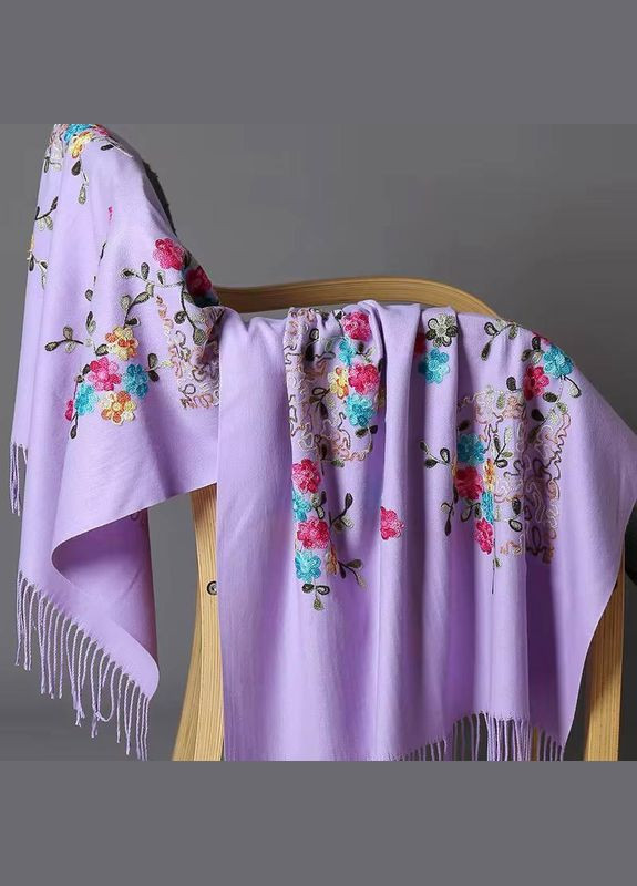 Кашемировый шарф с шелковой вышивкой "Магия природы" в цвете 134016 Cashmere (325878569)