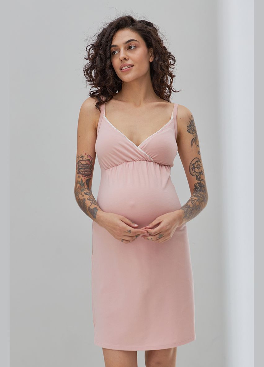 Нічна сорочка на бретелях для вагітних і годуючих пудрова Юла мама (306543459)