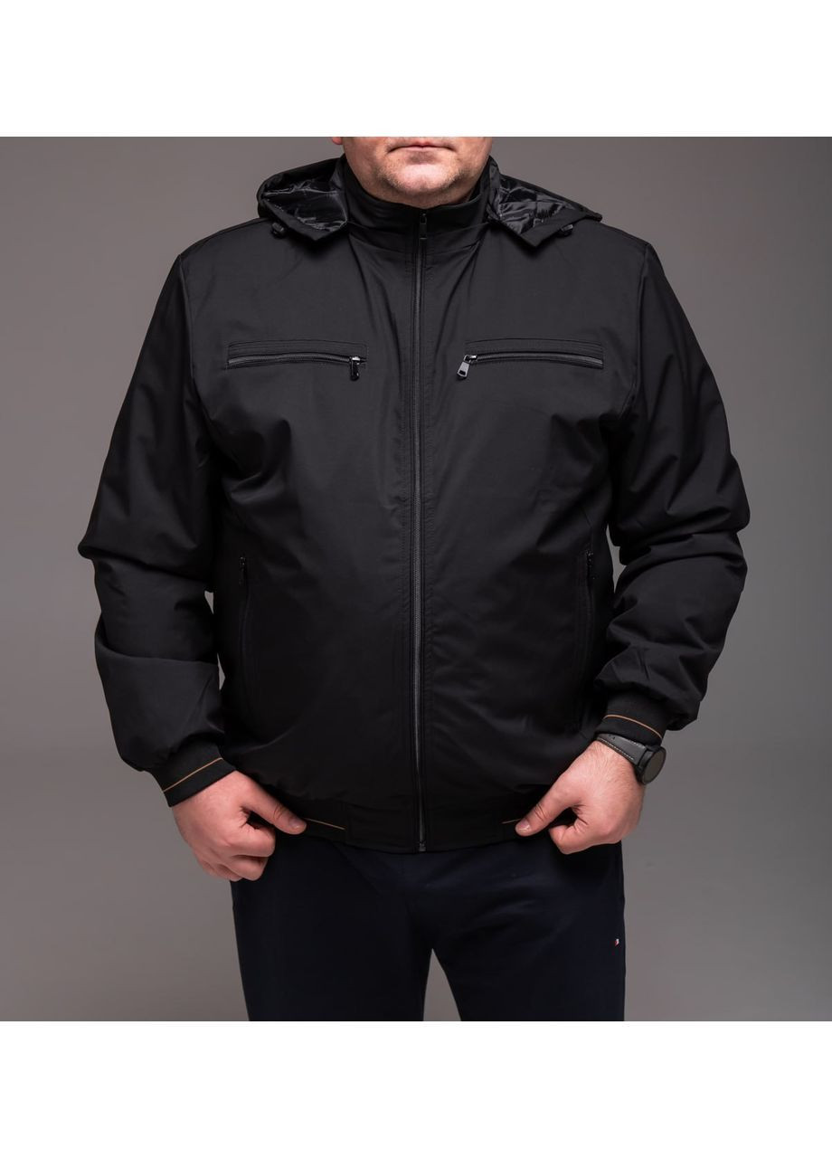 Черная мужская куртка черная ветровка батал утепленная, съемный капюшон No Brand