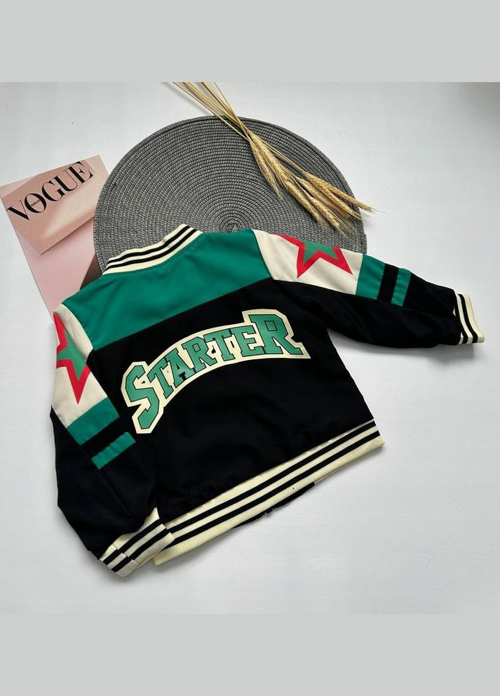 Комбинированная демисезонная ветровка для мальчика черная с зеленым starter 10349 No Brand