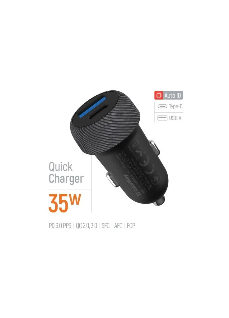 Зарядное устройство USB-C PD35W + USB QC3.0 car adapter (CW-CHA064PD-BK) Colorway (389115777)
