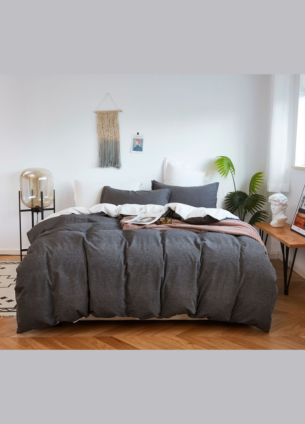 Постільна білизна Варена бавовна Антрацит+Білий двостороння (A-023167) Love You (324105427)