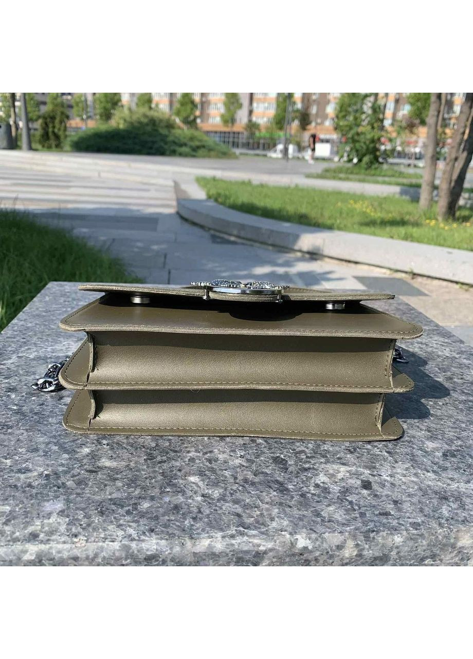 Женская сумка мини клатч на плечо эко-кожа зеленая на цепочке с птичками ProDobro (370022373)