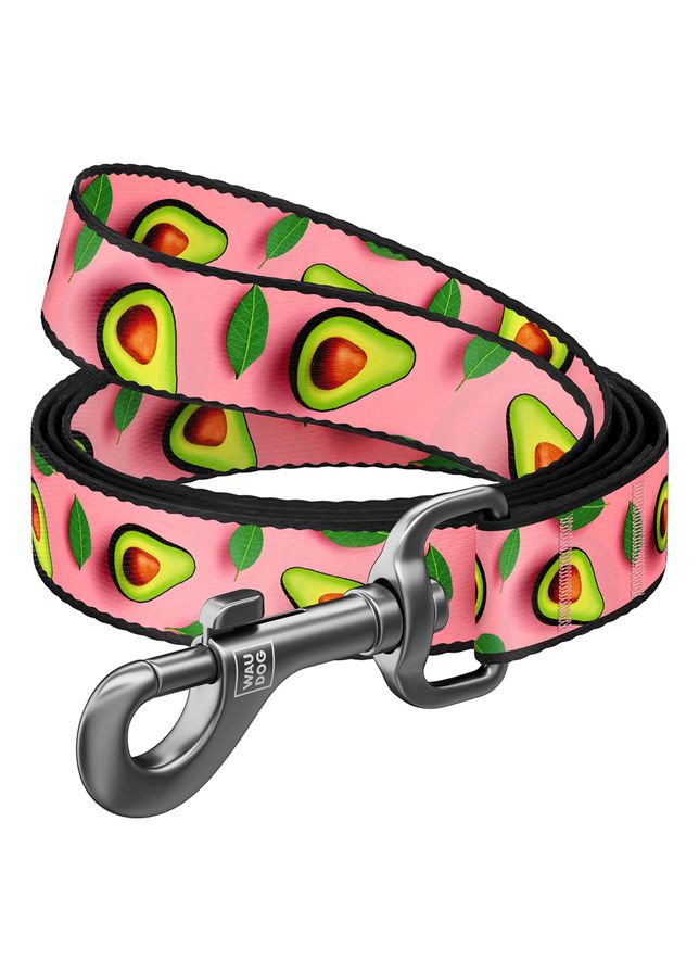 Поводок для собак WAUDOG Nylon нейлоновый с рисунком Авокадо на розовом для средних собак 20мм 122см ProDobro (373221355)
