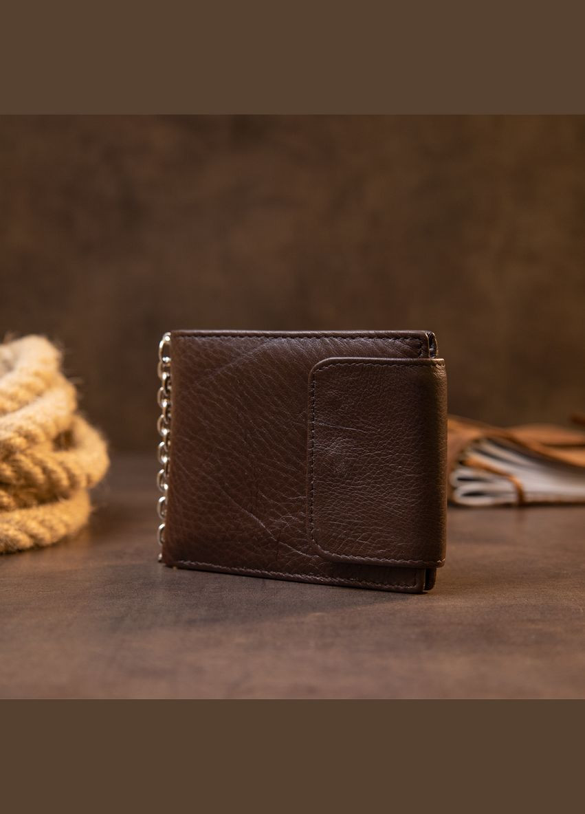 Портмоне унисекс на цепочке кожаное с отделениями для карт коричневое (sku_20425) No Brand (327819383)