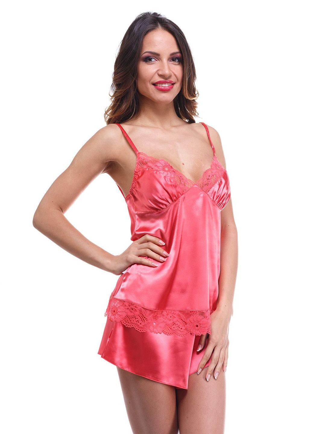 Коралова всесезон піжама жіноча атласна lingerie майка + шорти Serenade