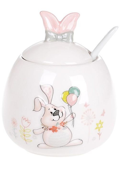 Цукорниця керамічна Веселий кролик з ложкою для цукру та цукерок з кришкою з вушками Bona (368977778)