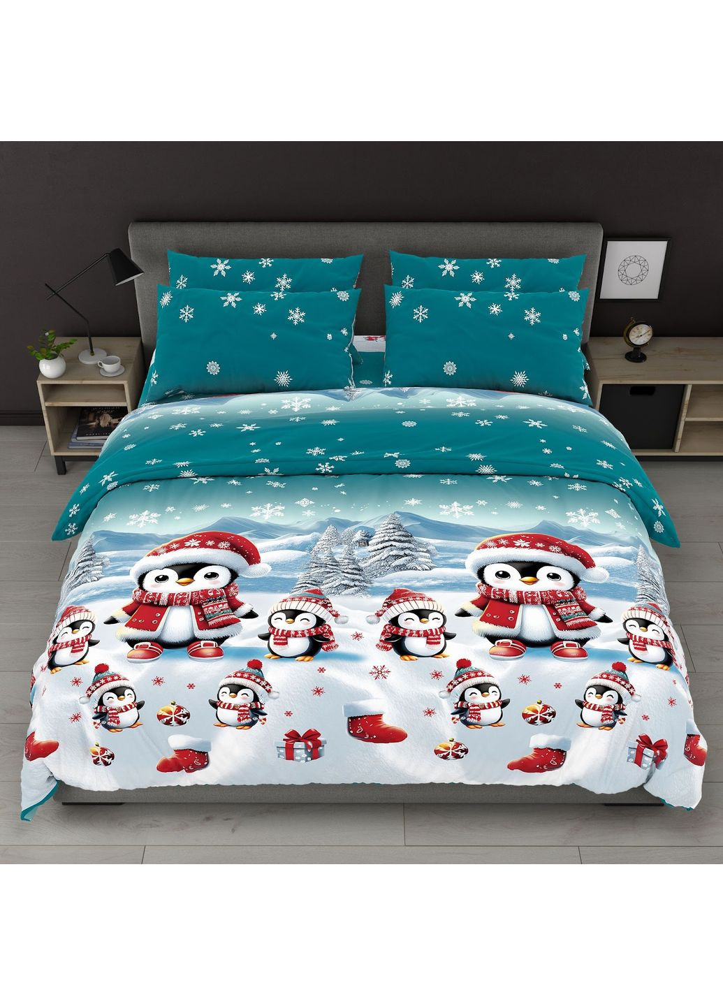 Комплект постельного белья Бязь Голд "Пингвины" Полутораспальный 150х220 см No Brand (366077907)