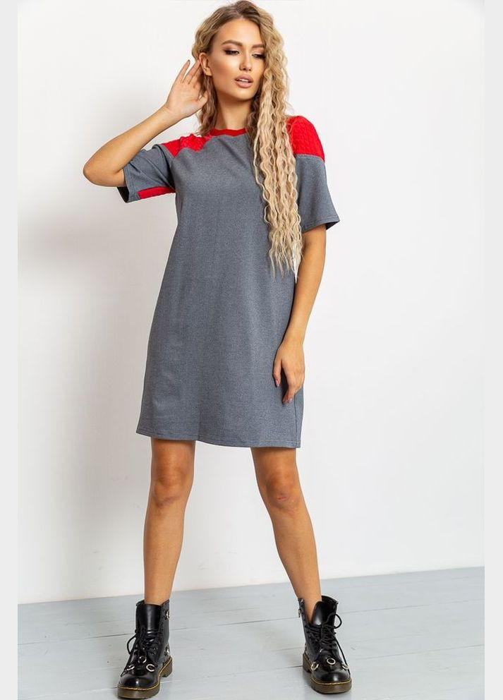 Серо-красное платье, цвет серо-синий, Ager