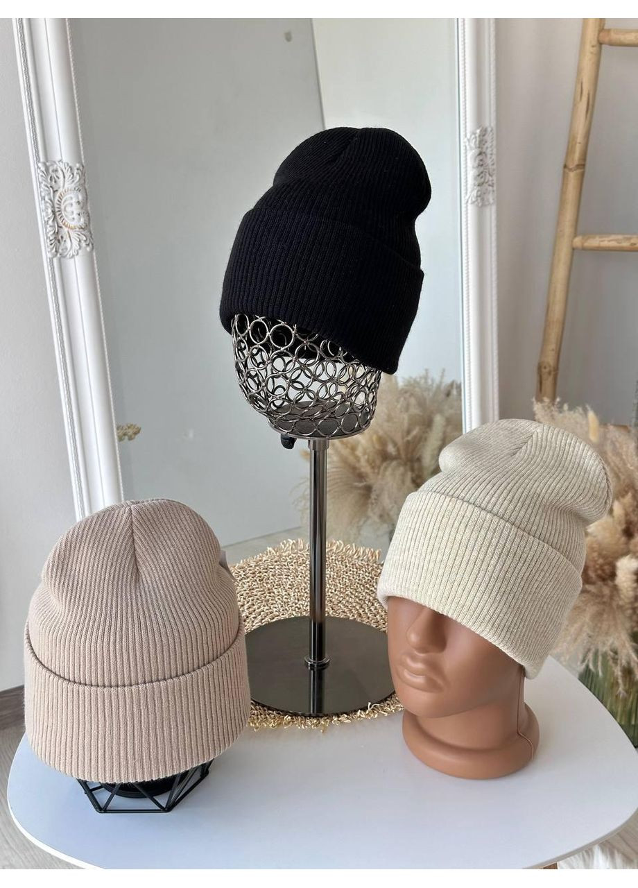 Женская шапка базовая рубчик. Теплая вязаная шапка осень-зима в стильных цветах No Brand (362917584)