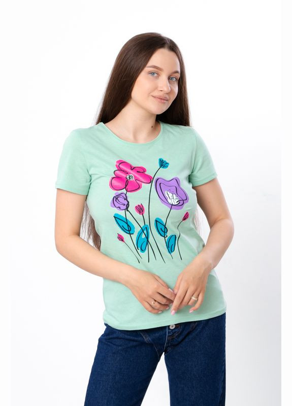 Мятная летняя футболка женская (p-11307) с коротким рукавом Носи своє
