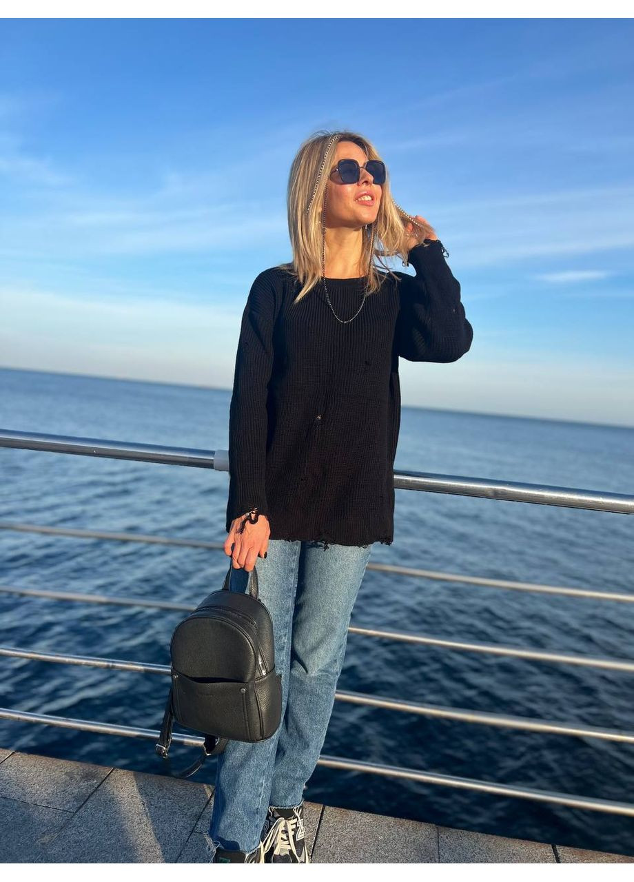 Черный демисезонный свитер женский оверсайз пуловер Style Point