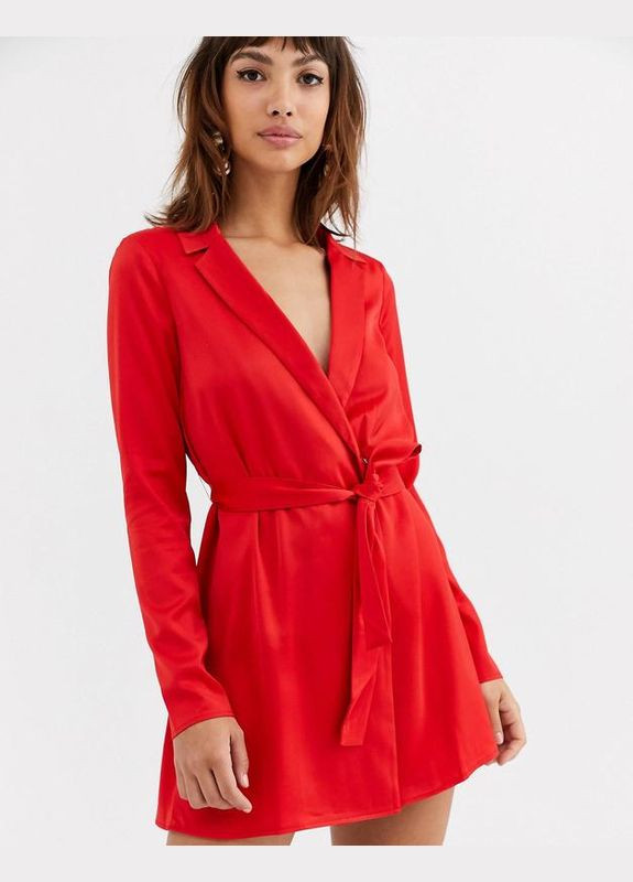 Красное платье пиджак атласное мини Asos