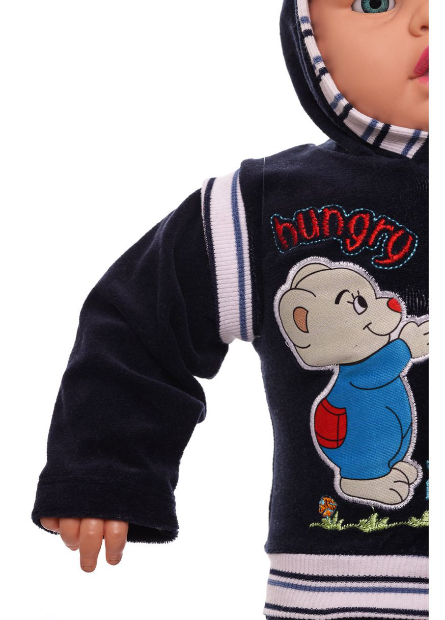 Чорний зимній костюм з довгим рукавом для хлопчика велюровий з ведмедиками чорний 74 см (26674) BABYKROHA