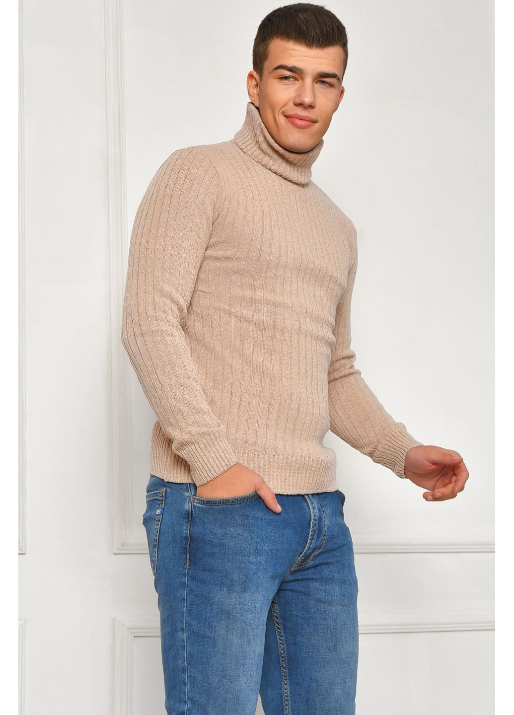 Гольф чоловічий однотонний акрил бежевого кольору Let's Shop (366196426)