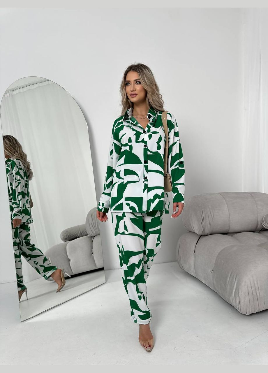 Жіночий костюм із шовкового софту колір зелений р.42/44 454738 New Trend (290111710)