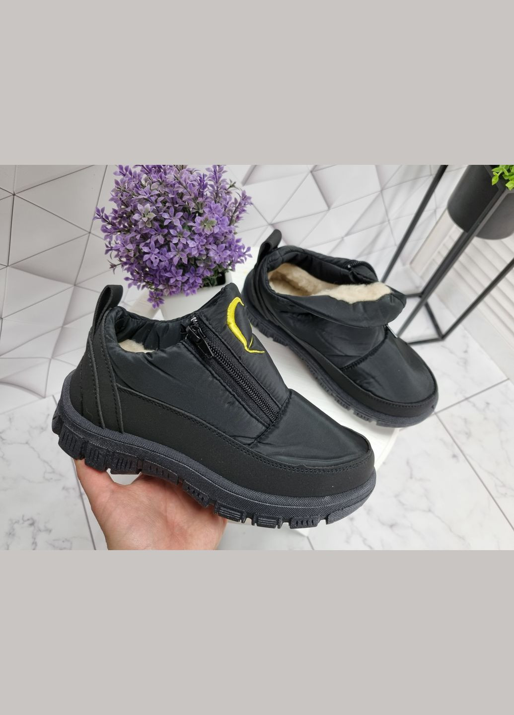 Дутики черевики зимові на хутрі чорні зі змійкою (24 см) sp-2860 No Brand (289728543)
